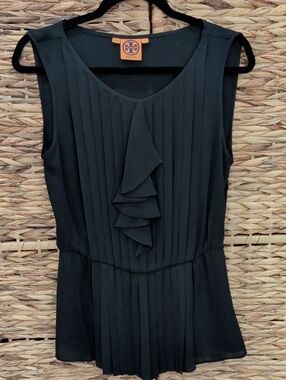 Tory Burch 100% Silk Black Sleeveless Blouse Size 8